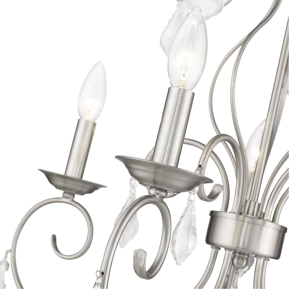 Nickel Five Light Metal Dimmable Chandelier With Shades HomeRoots