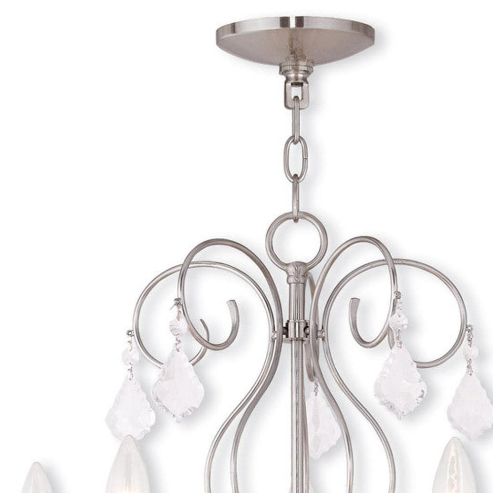 Nickel Five Light Metal Dimmable Chandelier With Shades HomeRoots