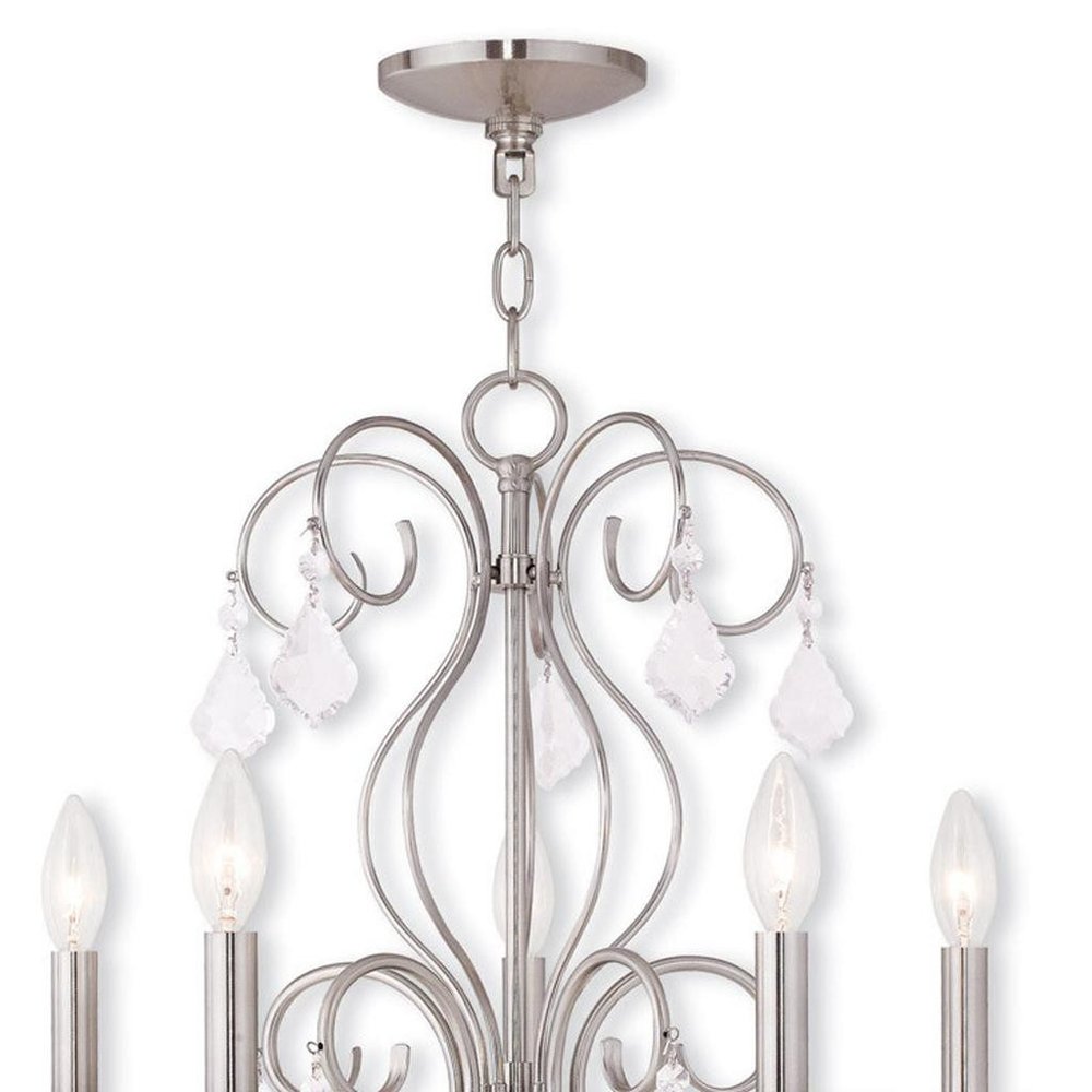 Nickel Five Light Metal Dimmable Chandelier With Shades HomeRoots