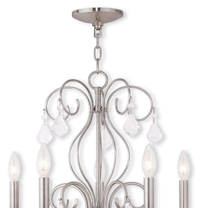 Nickel Five Light Metal Dimmable Chandelier With Shades HomeRoots