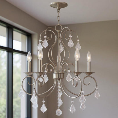 Nickel Five Light Metal Dimmable Chandelier With Shades HomeRoots