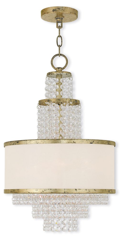 Gold Clear And Off White Three Light Metal Dimmable Chandelier With Shades HomeRoots