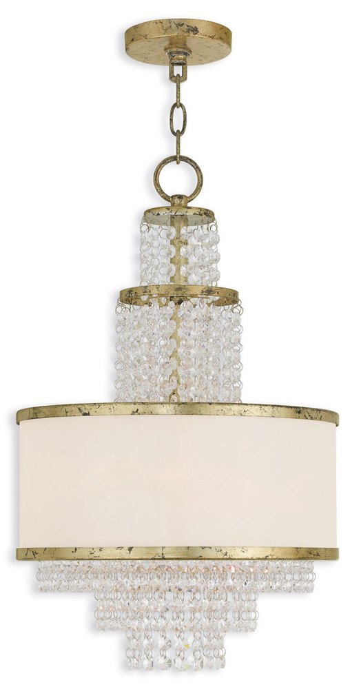 Gold Clear And Off White Three Light Metal Dimmable Chandelier With Shades HomeRoots