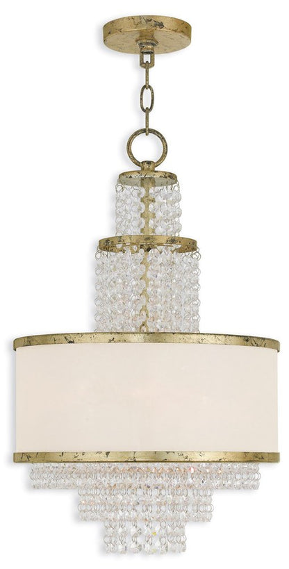 Gold Clear And Off White Three Light Metal Dimmable Chandelier With Shades HomeRoots