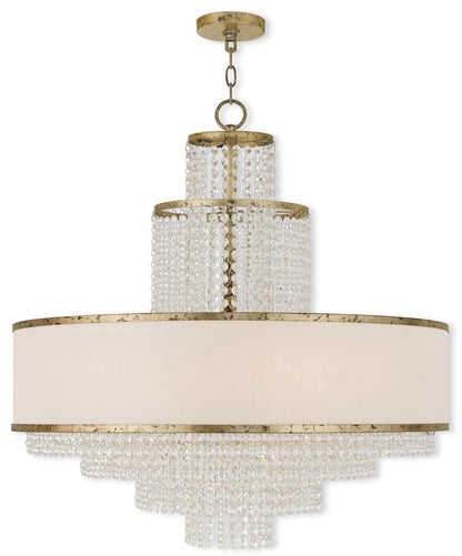 Gold Eight Light Metal Dimmable Chandelier With Shades HomeRoots