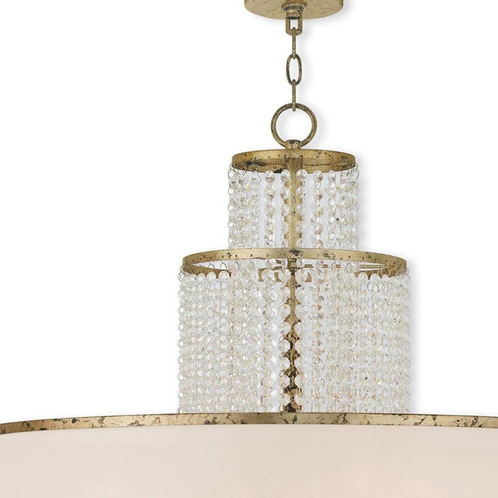 Gold Eight Light Metal Dimmable Chandelier With Shades HomeRoots