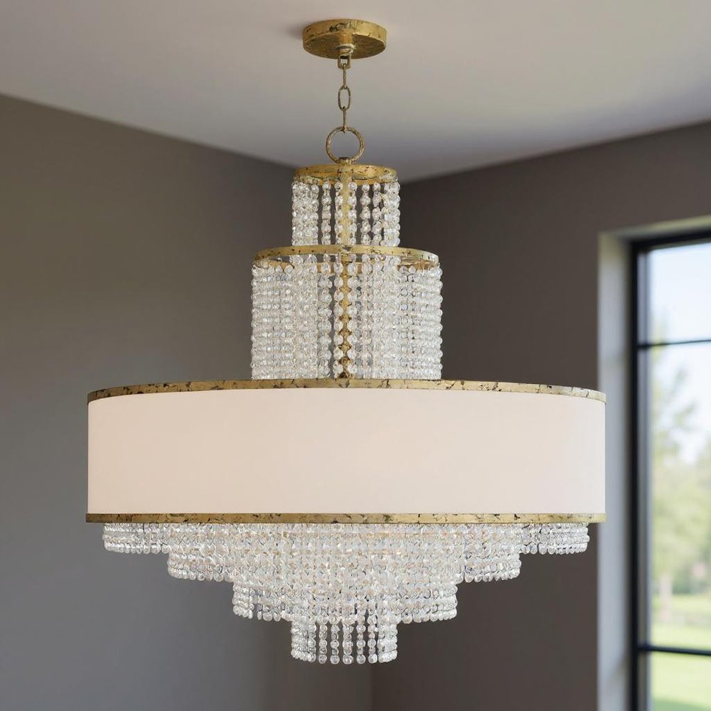 Gold Eight Light Metal Dimmable Chandelier With Shades HomeRoots