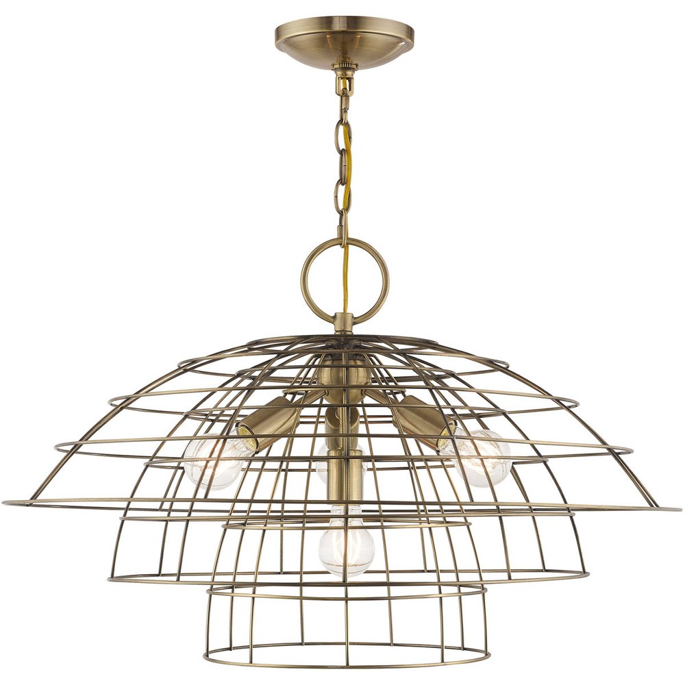 Antiqued Brass Four Light Metal Dimmable Chandelier With Shades HomeRoots