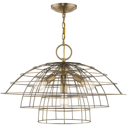 Antiqued Brass Four Light Metal Dimmable Chandelier With Shades HomeRoots