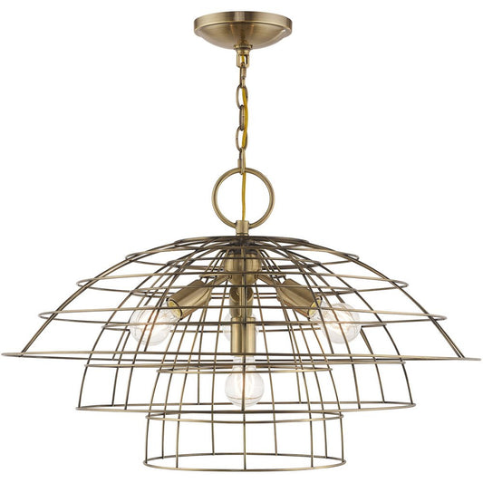 Antiqued Brass Four Light Metal Dimmable Chandelier With Shades HomeRoots