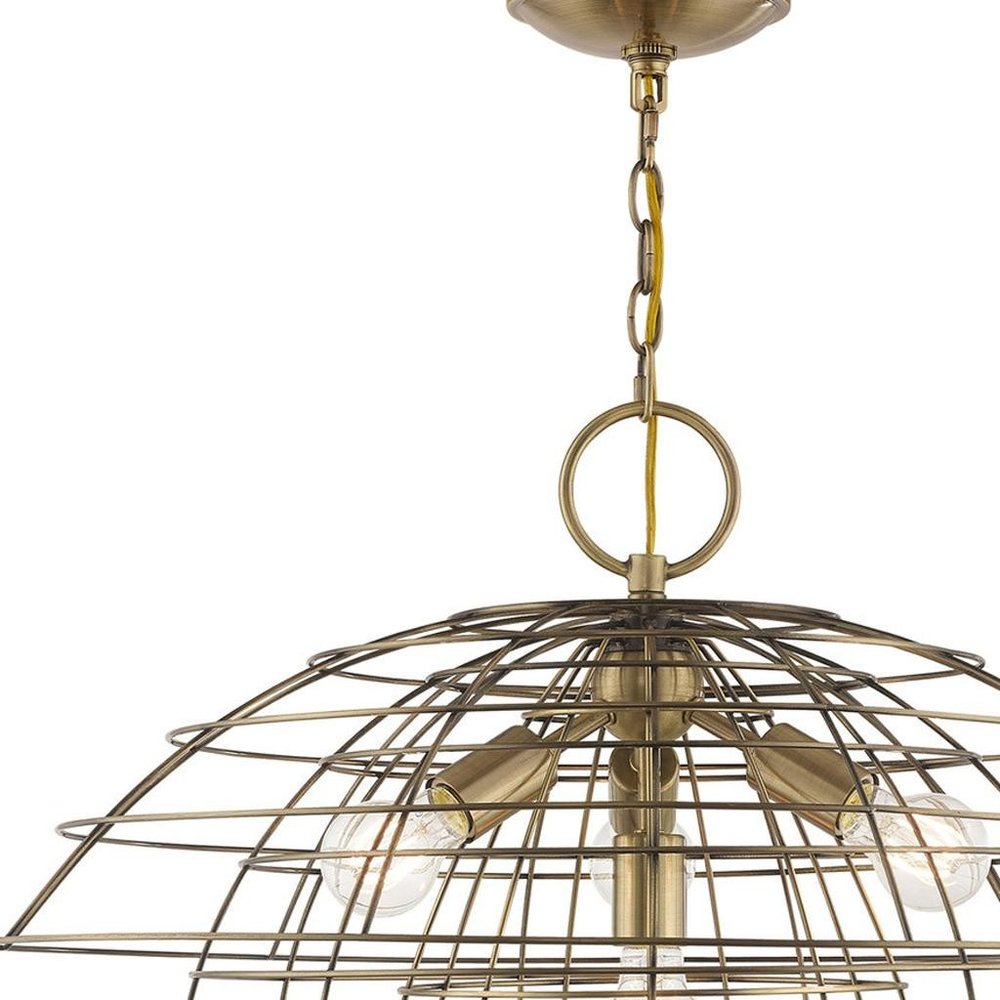 Antiqued Brass Four Light Metal Dimmable Chandelier With Shades HomeRoots
