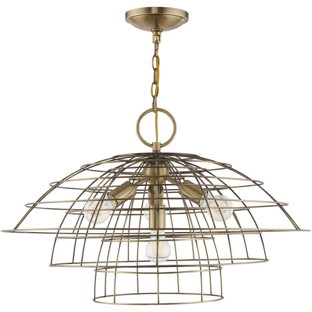 Antiqued Brass Four Light Metal Dimmable Chandelier With Shades HomeRoots