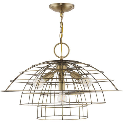 Antiqued Brass Four Light Metal Dimmable Chandelier With Shades HomeRoots