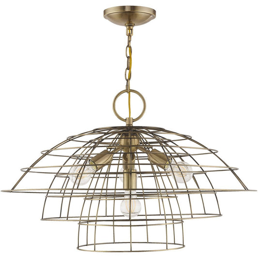 Antiqued Brass Four Light Metal Dimmable Chandelier With Shades HomeRoots