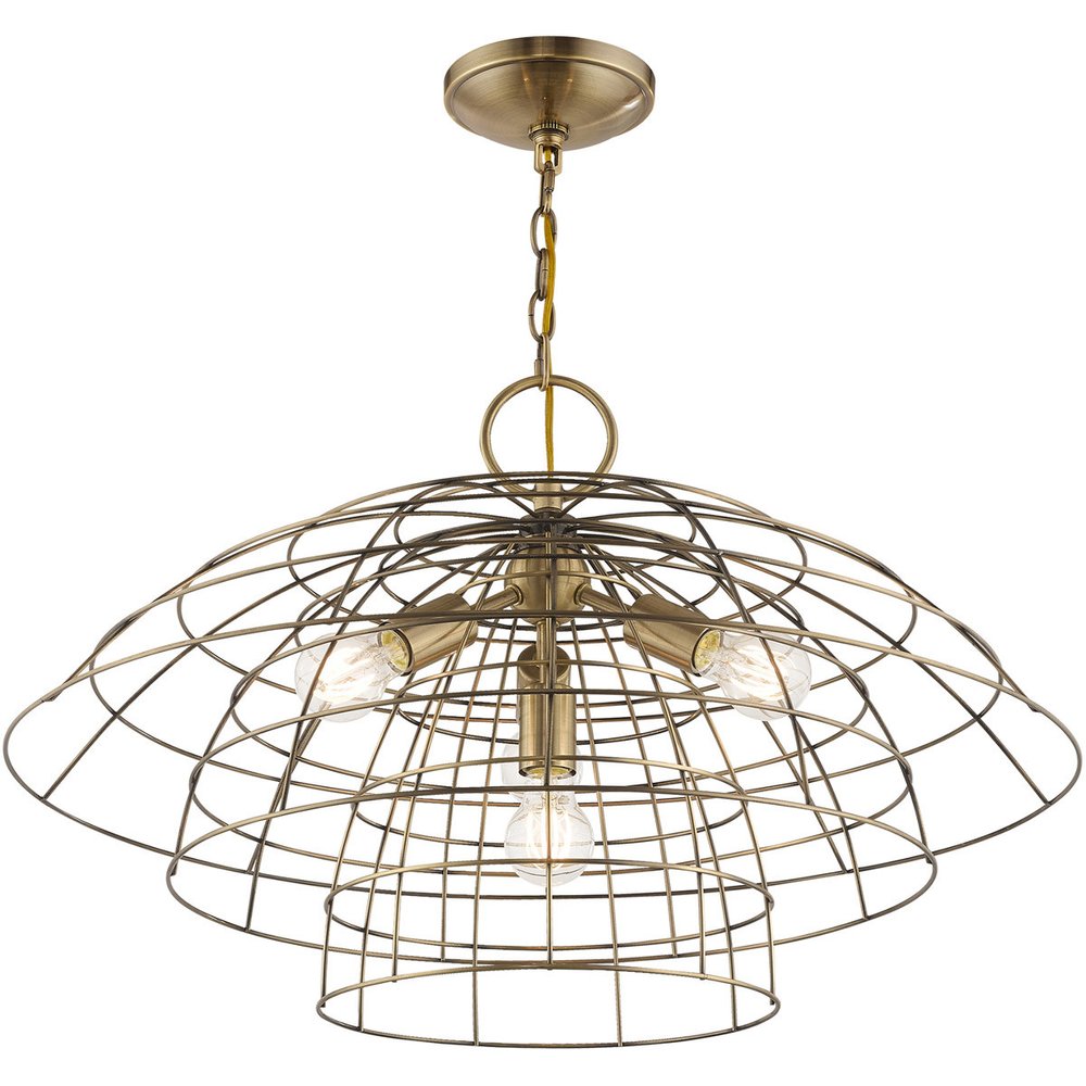 Antiqued Brass Four Light Metal Dimmable Chandelier With Shades HomeRoots