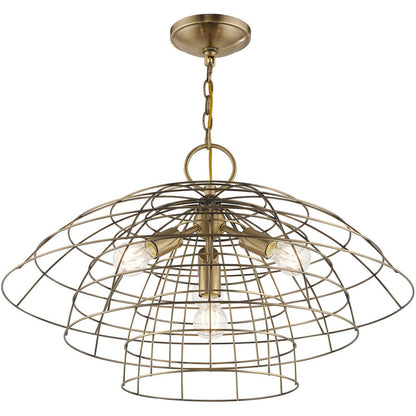 Antiqued Brass Four Light Metal Dimmable Chandelier With Shades HomeRoots