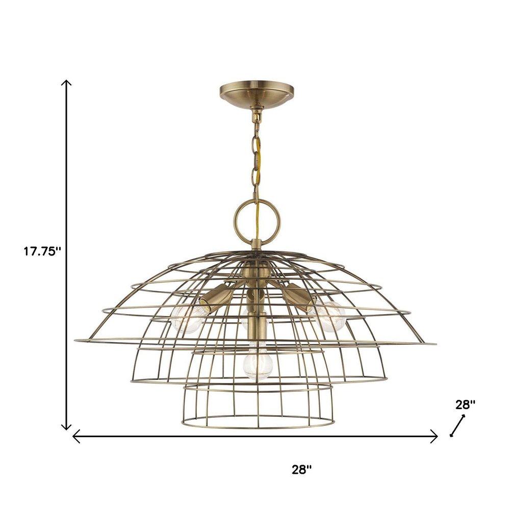 Antiqued Brass Four Light Metal Dimmable Chandelier With Shades HomeRoots