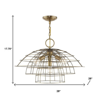 Antiqued Brass Four Light Metal Dimmable Chandelier With Shades HomeRoots