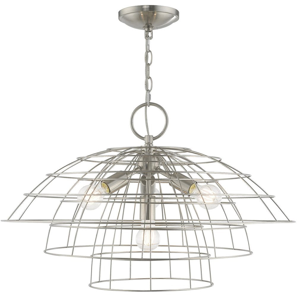 Nickel Four Light Metal Dimmable Chandelier With Shades HomeRoots