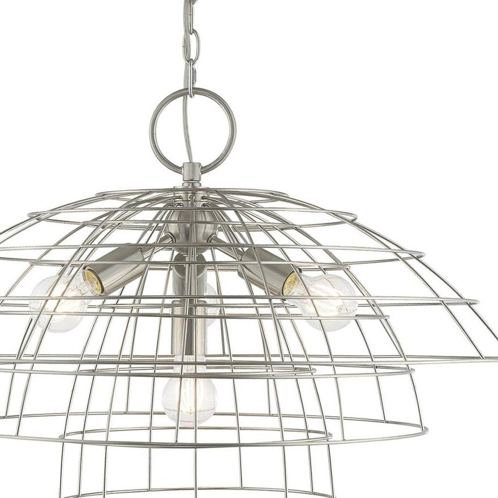 Nickel Four Light Metal Dimmable Chandelier With Shades HomeRoots