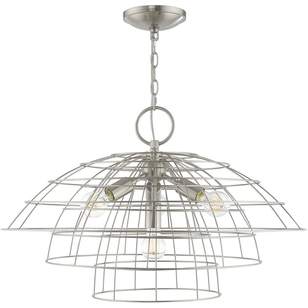 Nickel Four Light Metal Dimmable Chandelier With Shades HomeRoots