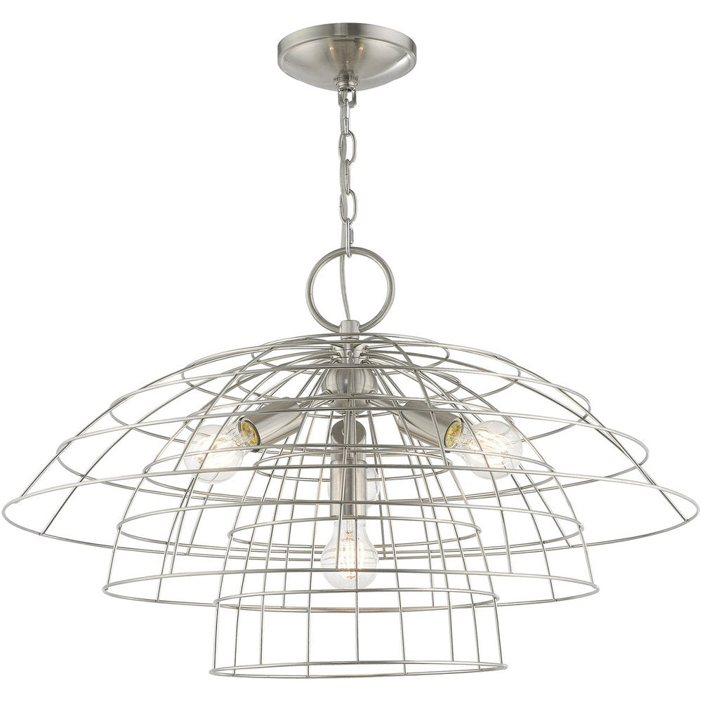 Nickel Four Light Metal Dimmable Chandelier With Shades HomeRoots