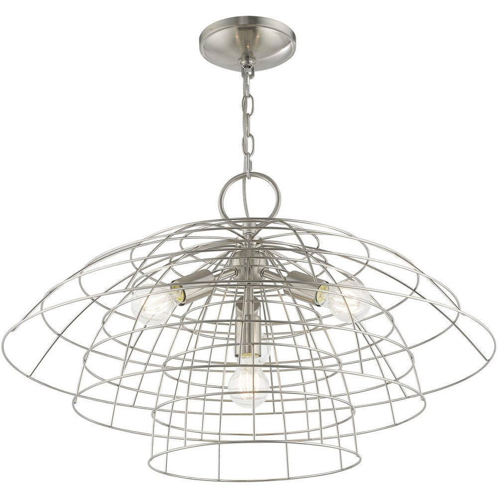 Nickel Four Light Metal Dimmable Chandelier With Shades HomeRoots