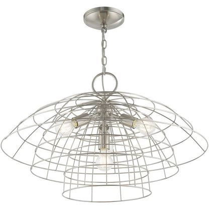 Nickel Four Light Metal Dimmable Chandelier With Shades HomeRoots