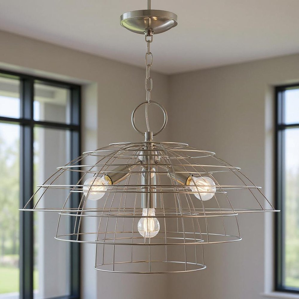 Nickel Four Light Metal Dimmable Chandelier With Shades HomeRoots