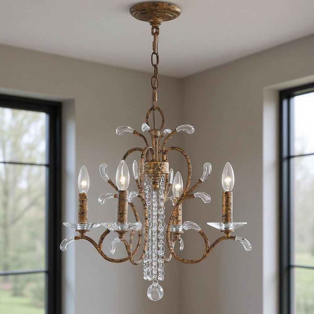 Bronze Four Light Metal Dimmable Chandelier With Shades HomeRoots