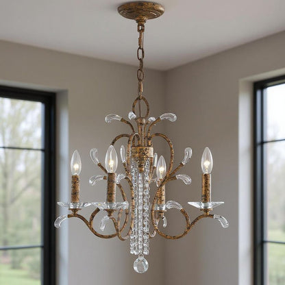Bronze Four Light Metal Dimmable Chandelier With Shades HomeRoots