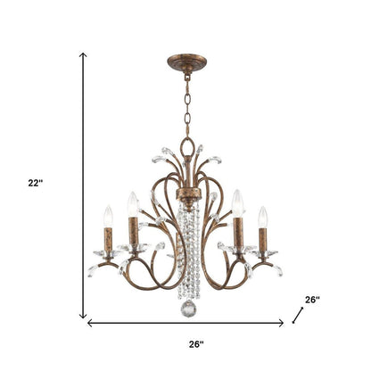 Bronze Five Light Metal Dimmable Chandelier With Shades HomeRoots