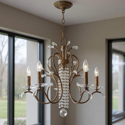 Bronze Five Light Metal Dimmable Chandelier With Shades HomeRoots