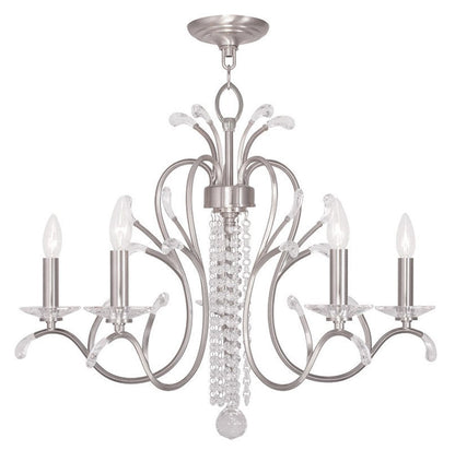 Nickel And Clear Five Light Metal Dimmable Chandelier With Shades HomeRoots