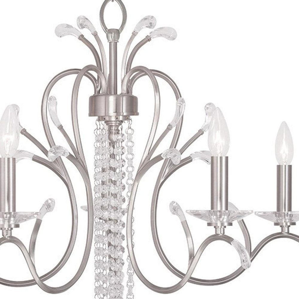 Nickel And Clear Five Light Metal Dimmable Chandelier With Shades HomeRoots