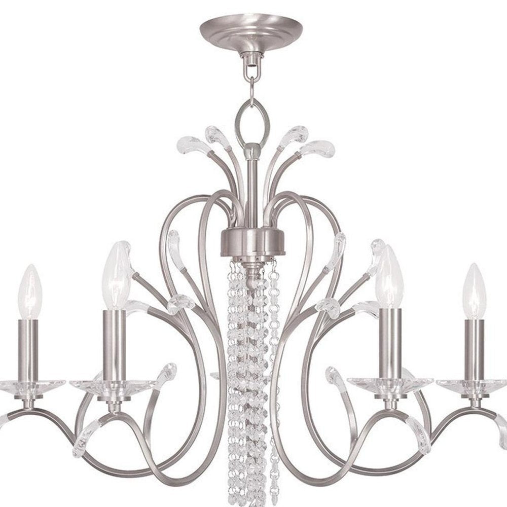 Nickel And Clear Five Light Metal Dimmable Chandelier With Shades HomeRoots