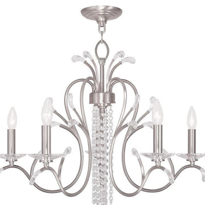 Nickel And Clear Five Light Metal Dimmable Chandelier With Shades HomeRoots