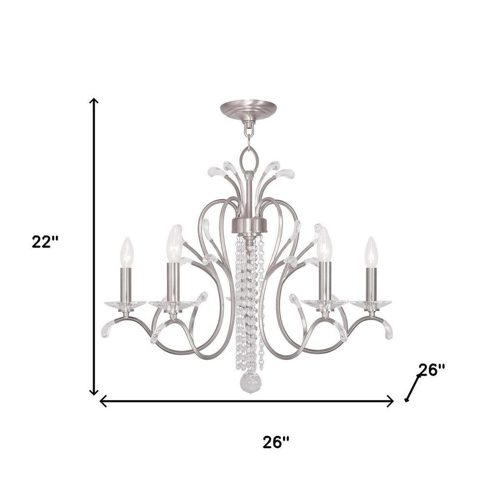 Nickel And Clear Five Light Metal Dimmable Chandelier With Shades HomeRoots