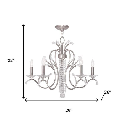 Nickel And Clear Five Light Metal Dimmable Chandelier With Shades HomeRoots