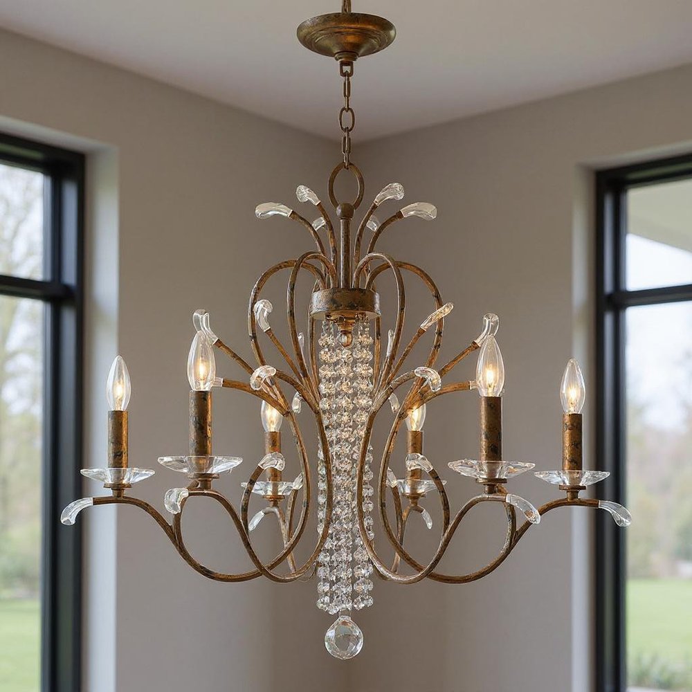 Bronze Six Light Metal Dimmable Chandelier With Shades HomeRoots