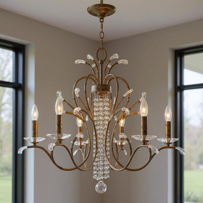 Bronze Six Light Metal Dimmable Chandelier With Shades HomeRoots