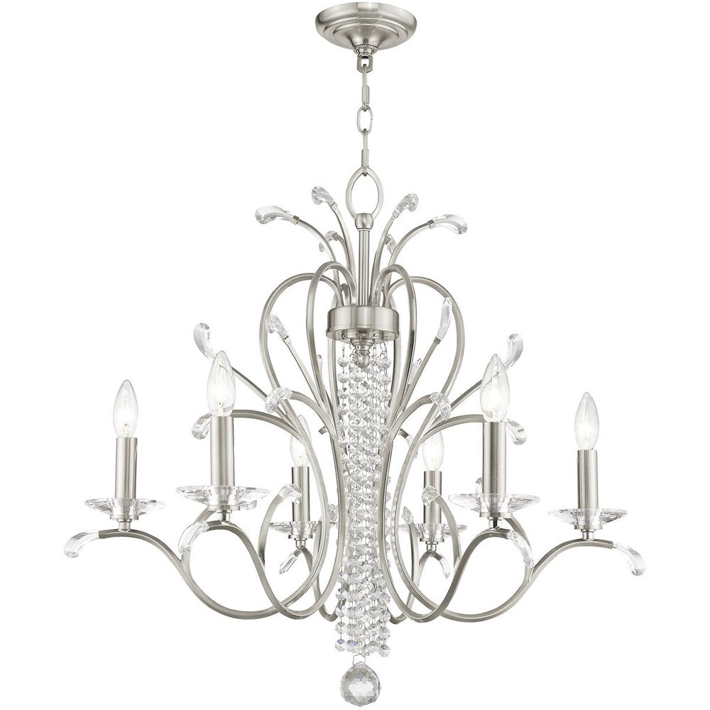 Nickel Six Light Metal Dimmable Chandelier With Shades HomeRoots