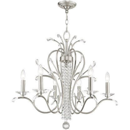 Nickel Six Light Metal Dimmable Chandelier With Shades HomeRoots