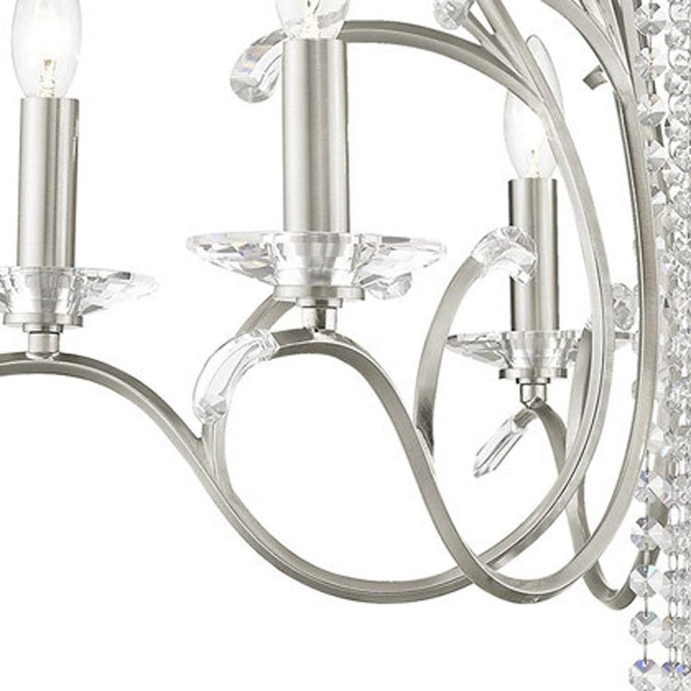 Nickel Six Light Metal Dimmable Chandelier With Shades HomeRoots