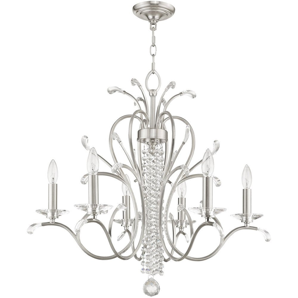 Nickel Six Light Metal Dimmable Chandelier With Shades HomeRoots