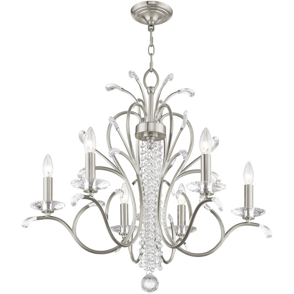 Nickel Six Light Metal Dimmable Chandelier With Shades HomeRoots