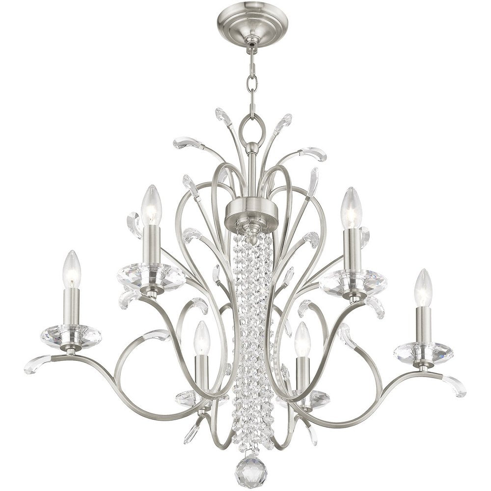 Nickel Six Light Metal Dimmable Chandelier With Shades HomeRoots
