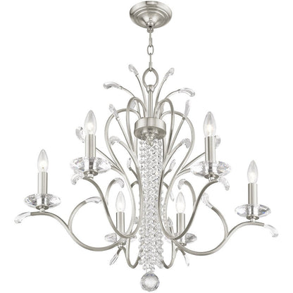 Nickel Six Light Metal Dimmable Chandelier With Shades HomeRoots