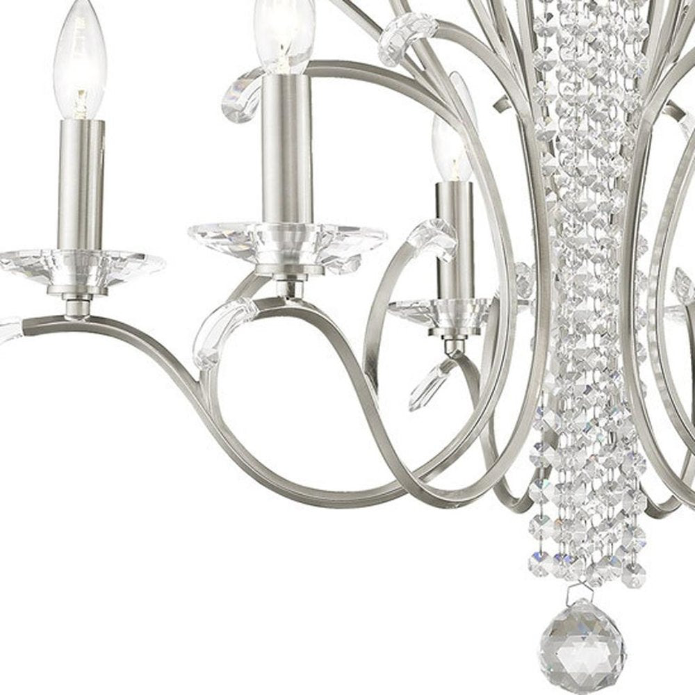 Nickel Six Light Metal Dimmable Chandelier With Shades HomeRoots