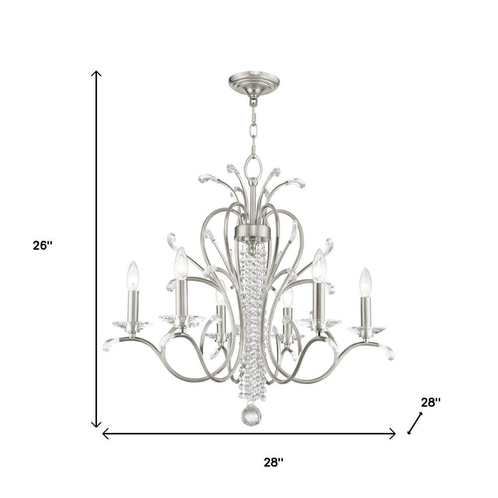 Nickel Six Light Metal Dimmable Chandelier With Shades HomeRoots